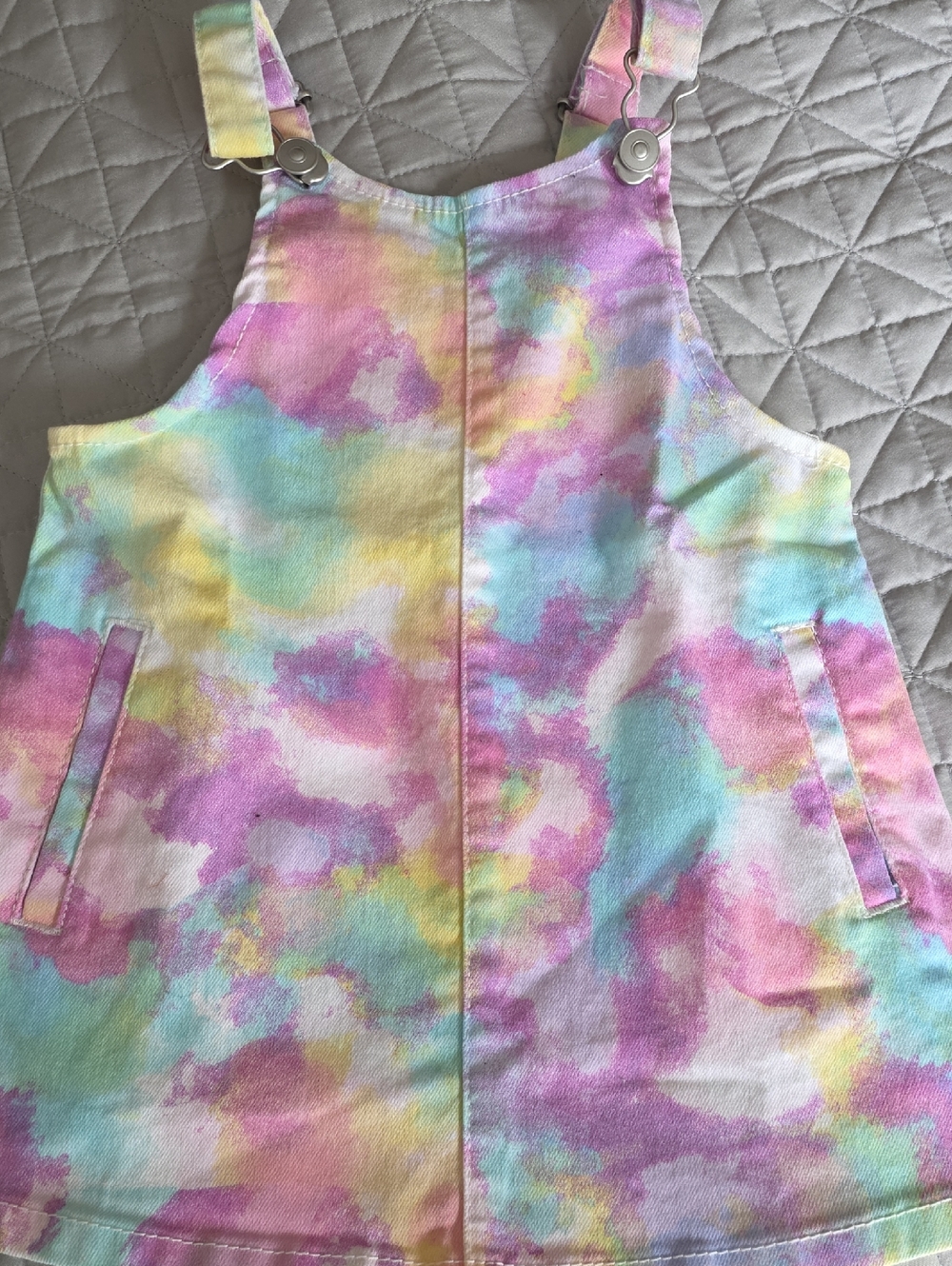 wonder nation Pastel Tie-Dye Overall Dress in Pink, Yellow, Blue